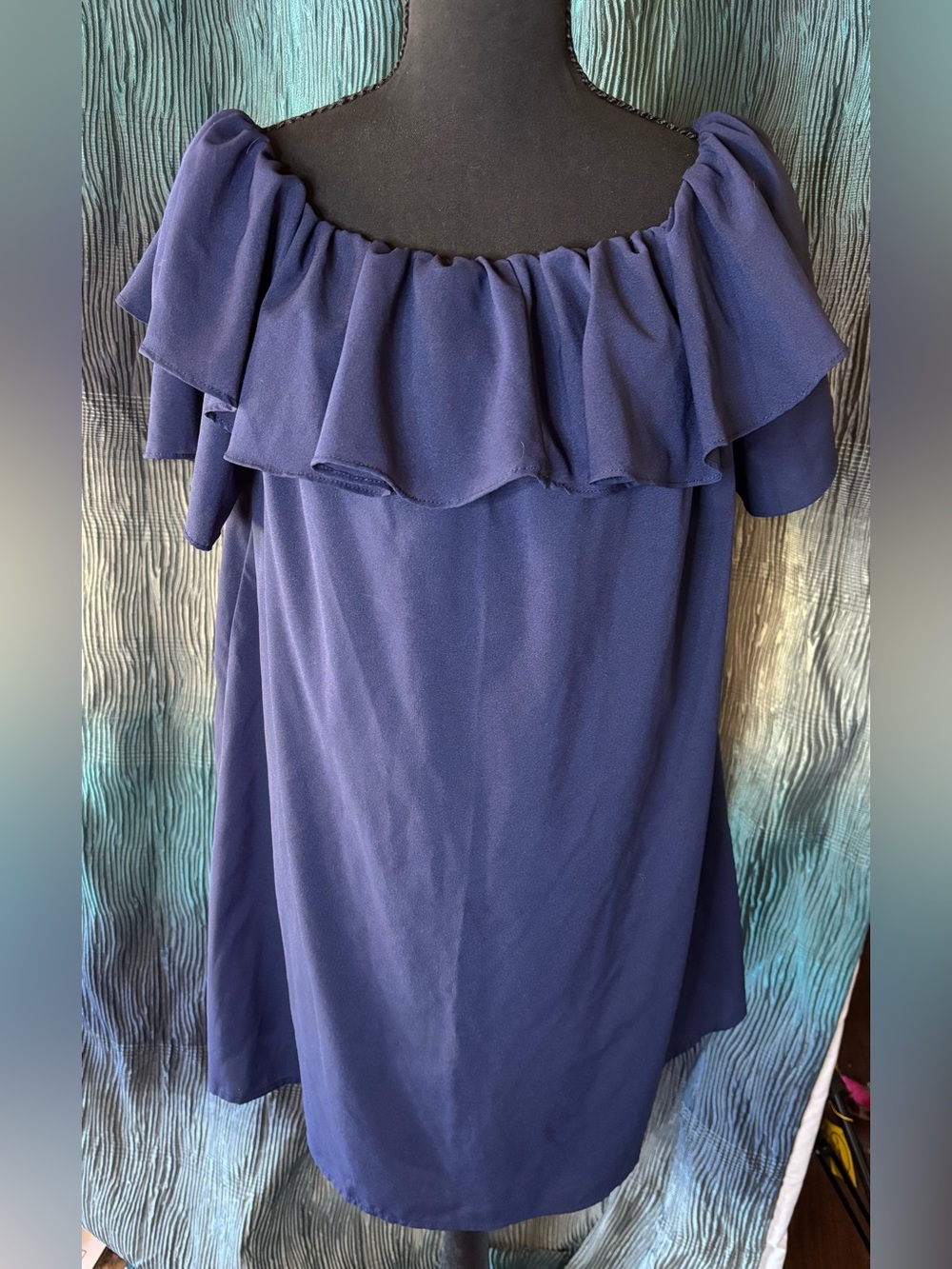 Women's Navy Off-Shoulder Ruffle Mini Dress